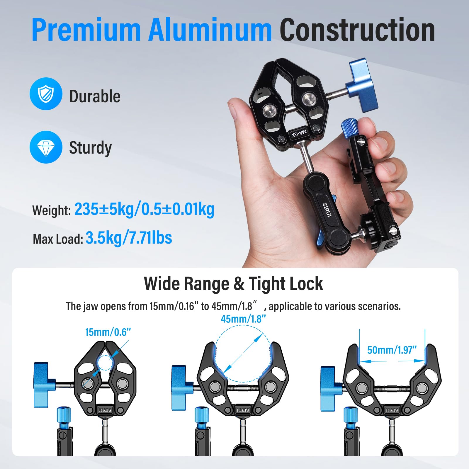 Sirui Articulating Camera Mount Clamp With Phone Holder, Magic Arm Super Clamp With 1/4' 20 Thread And 3/8' 16 Locating Hole For Arri, Ball Head Mount For Camera Monitor And Bicycle, Ma Gk, Black